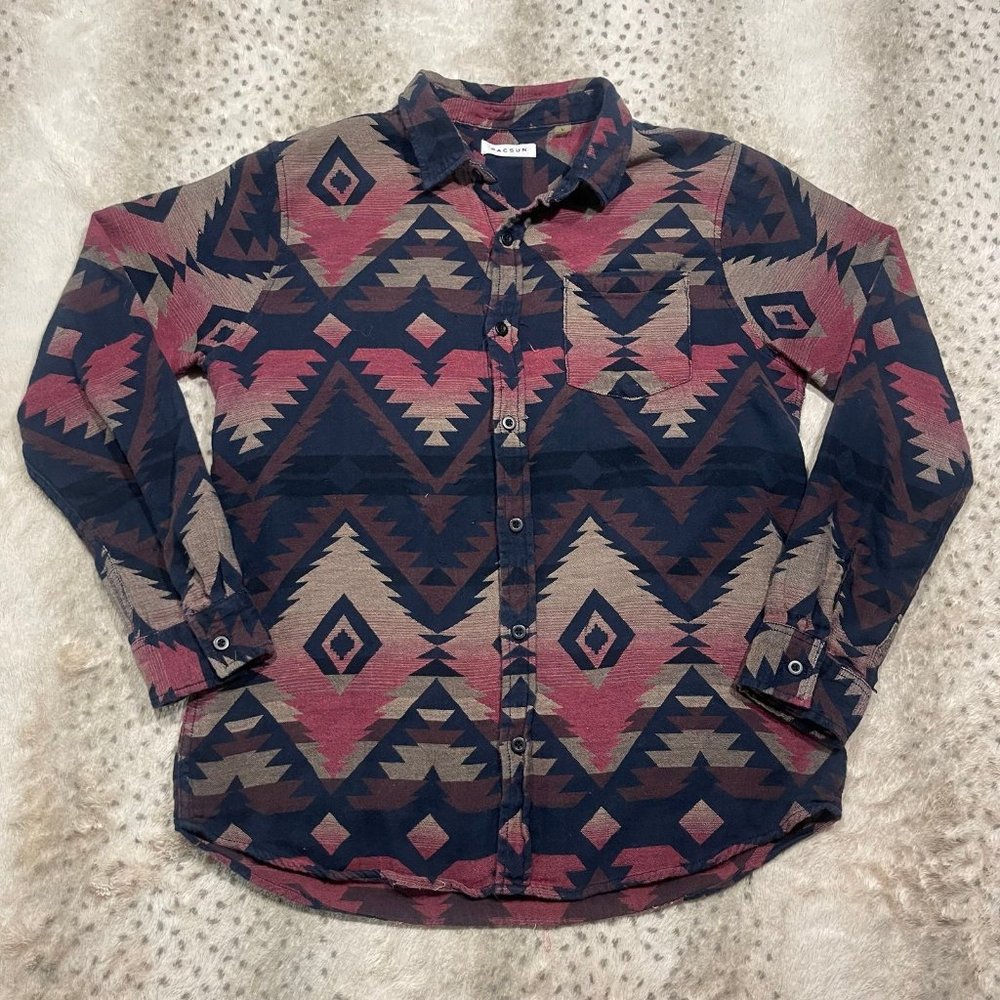 Pacsun Aztec Tribal Western Buttondown Large Red